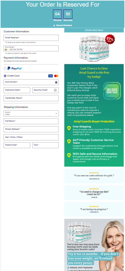 Amyl Guard order page